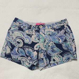 Lilly Pulitzer Navy and Aqua Paisley Women's Shorts
